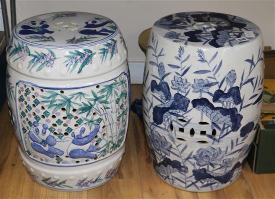 Two Chinese blue and white garden seats